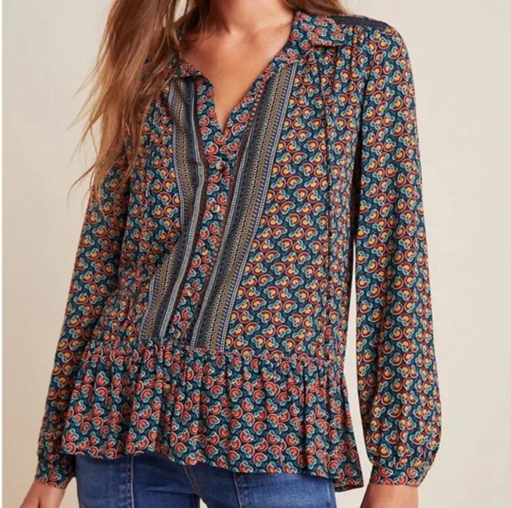 Anthropologie Maeve Womens Janie Peasant Top Size 0 Boho Hippie Festival Cottage